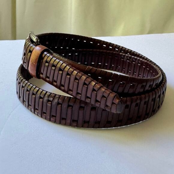 Vintage Fossil Men’s Woven Brown Leather Belt Size 38 Silver Buckle Y2K 90s - Picture 5 of 9